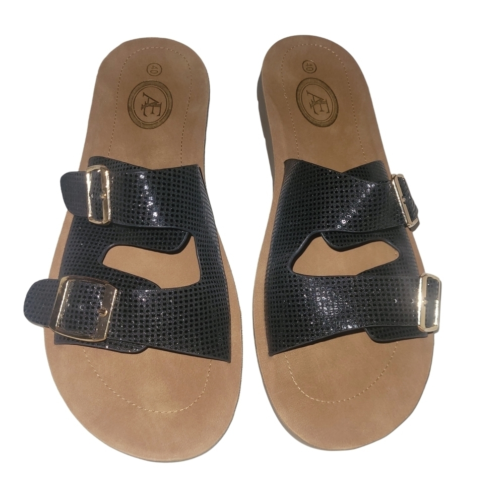 Women's Black Sandals with Buckled Top Sz.40